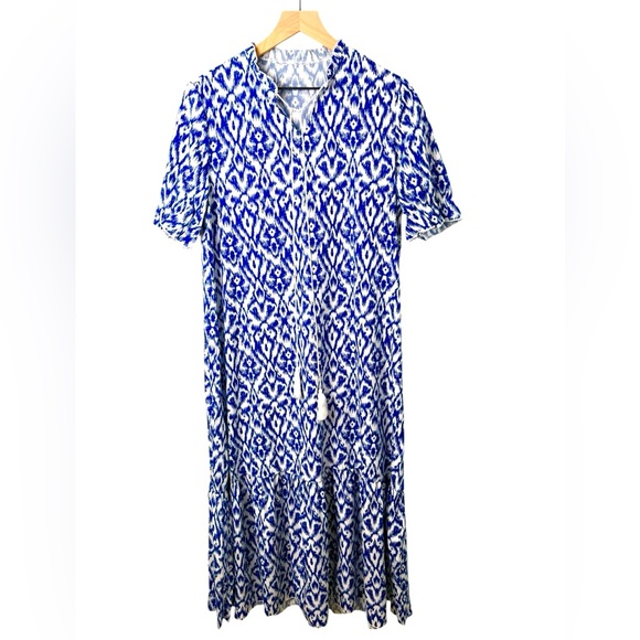 Women’s Maxi Dress Blue/White Geo Patterned Dress Short Sleeve Size-M NWT - Picture 3 of 11